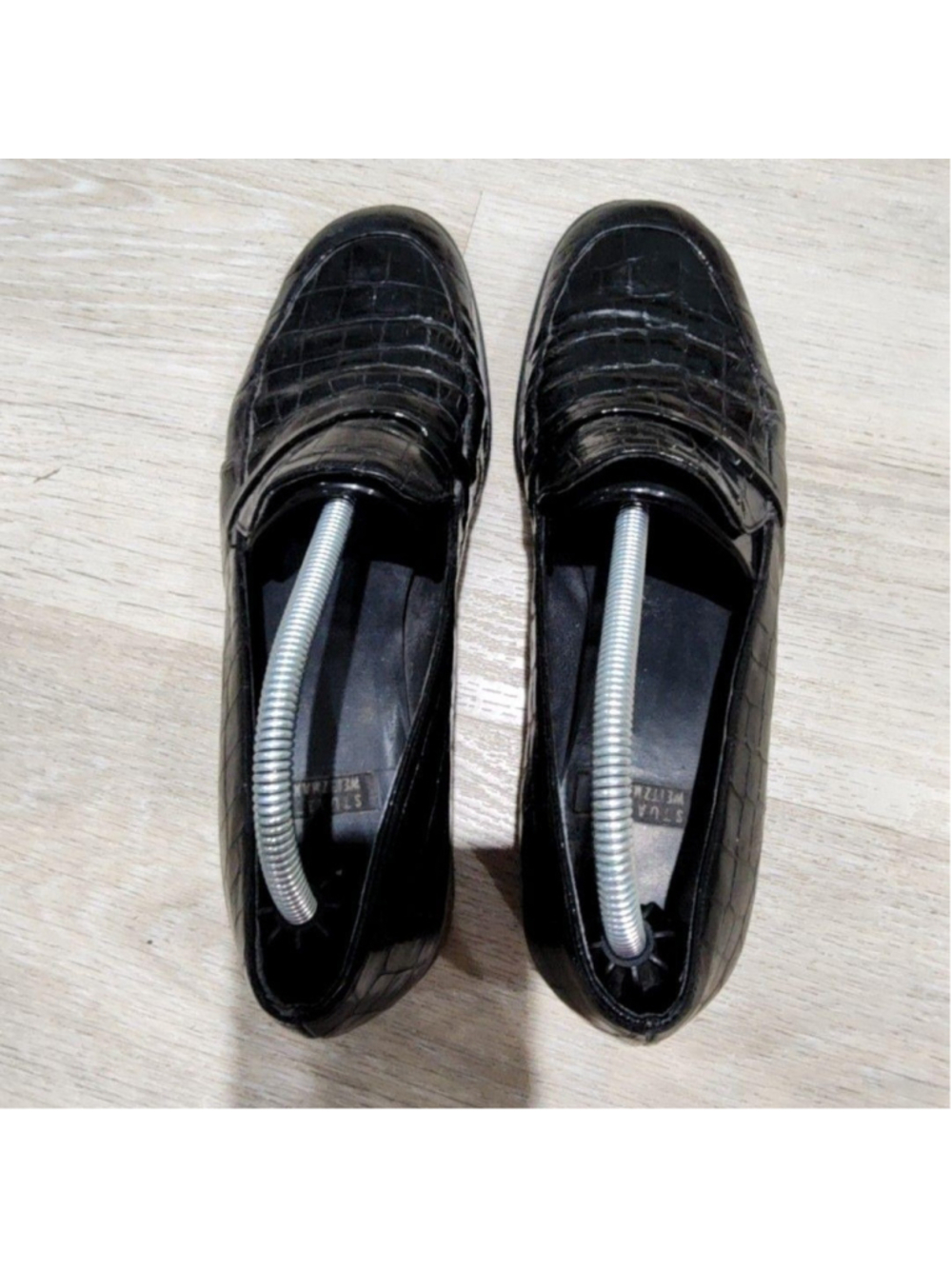 Stuart Weitzman Shoes Womens 7 Black Croc Embossed Loafer Flats Slip On Casual - Picture 5 of 10